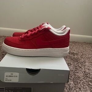Nike Red and White Air Force 1 Shoes